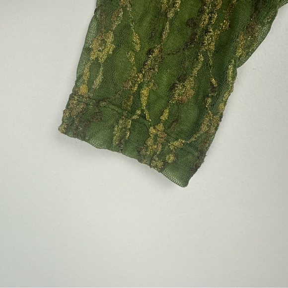 Vintage Women's Lace Top Size Small Green Tie Front 90s Y2K Fairy Forest Witch - Picture 5 of 7
